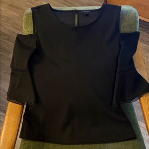 Ann Taylor Black Cold-Shoulder Ruffle Sleeve Top